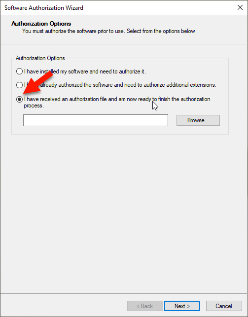 Authorization Options You must authorize the software prior to use. Select from the options below.  Authorization Options Radio button - I have installed my software and need to authorize it. Radio button - I have already authorized the software and need 
