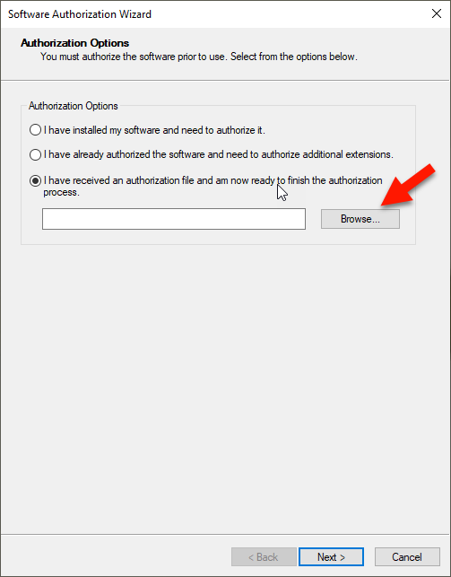 Authorization Options You must authorize the software prior to use. Select from the options below.  Authorization Options Radio button - I have installed my software and need to authorize it. Radio button - I have already authorized the software and need 