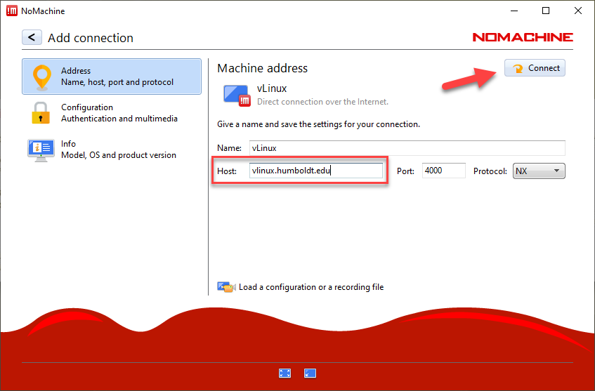 NoMachine - Add connection wizard