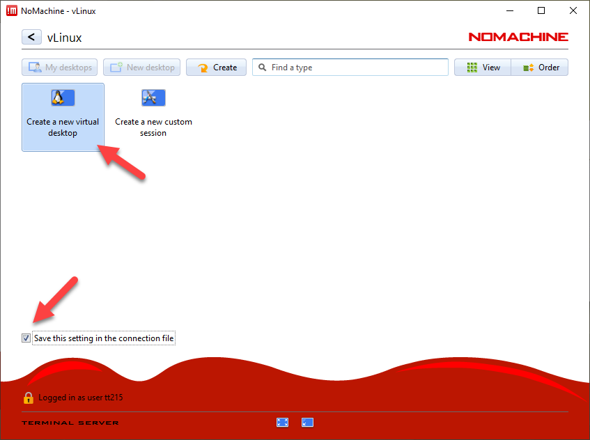 NoMachine - Create a new virtual desktop
