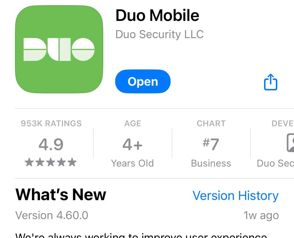 Duo Mobile App in the Apple App Store