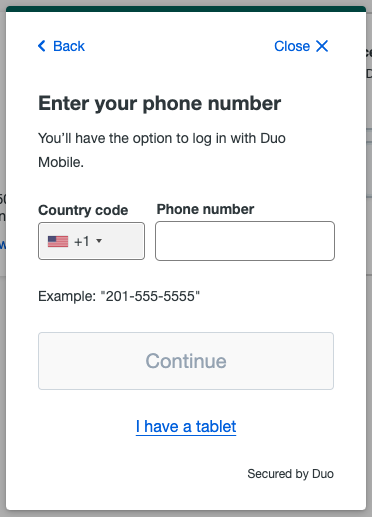 Duo prompt asking user to enter their phone number