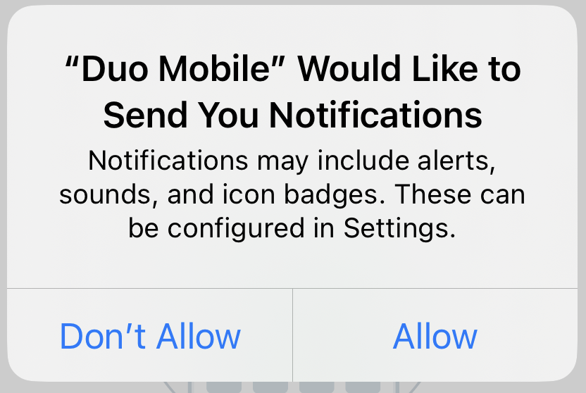 Duo Mobile Prompt to allow notifications on iOS