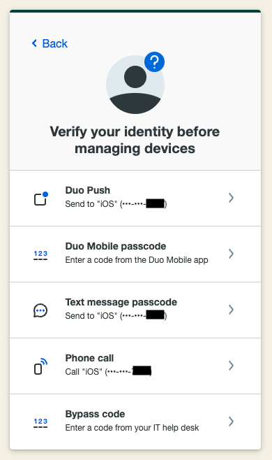 Duo prompt to authenticate with an existing device before managing or adding new