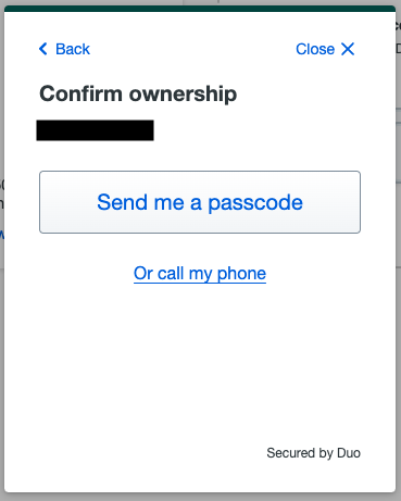 Duo prompt to enter passcode sent to phone