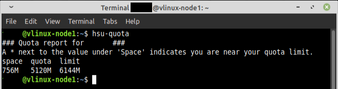 hsu-quota command output